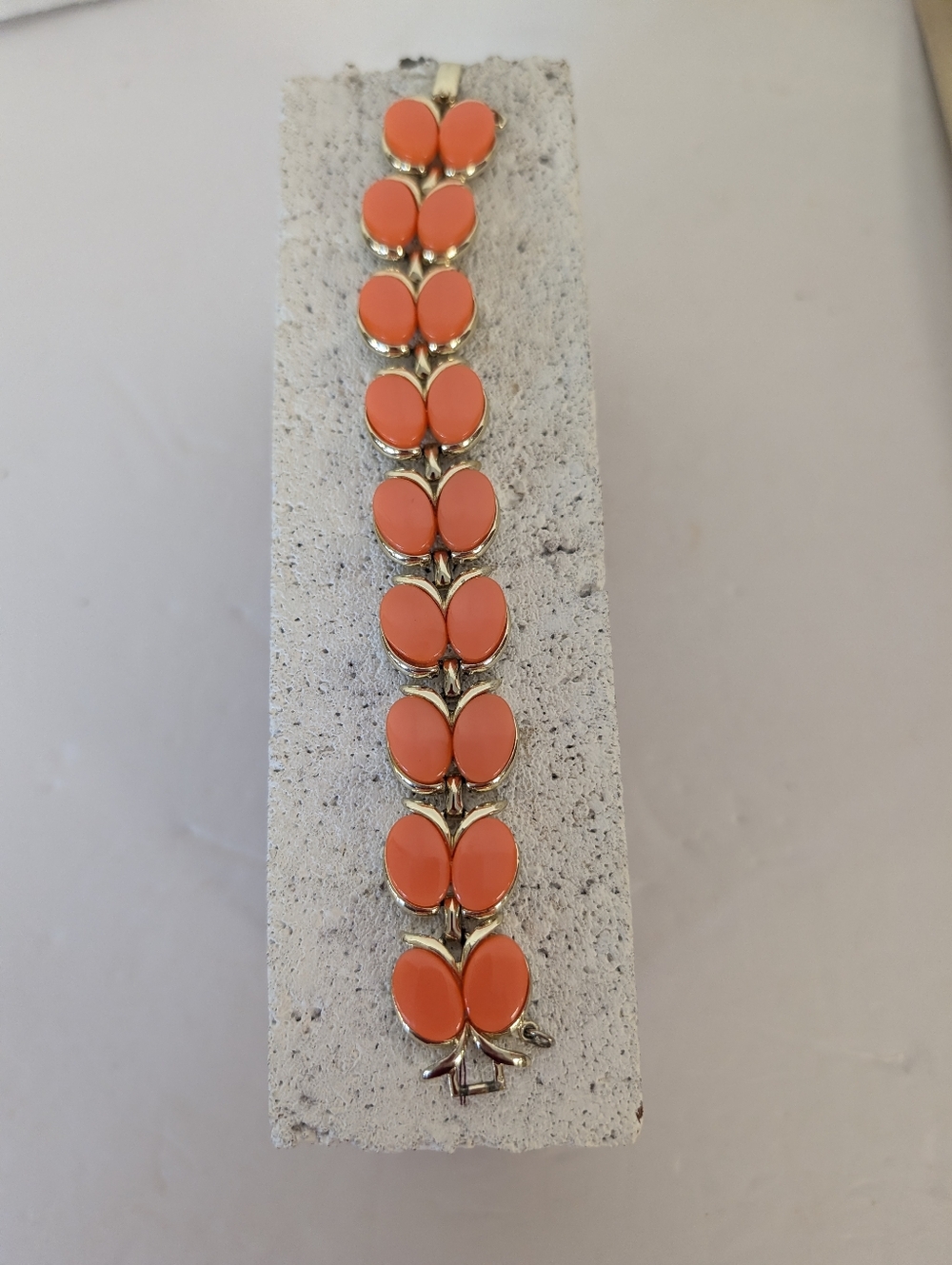Vintage Orange Coral Thermoplastic Cabochons Bracelet 1960